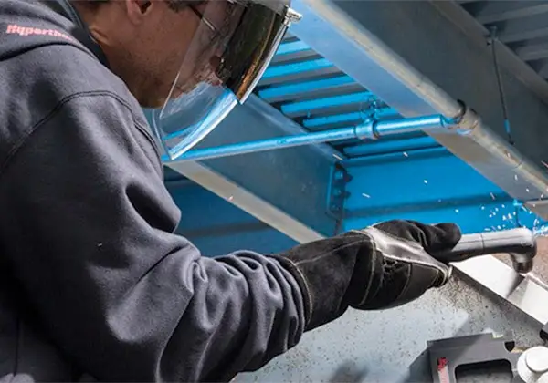 Operator helmet, gloves, angle cutting guide